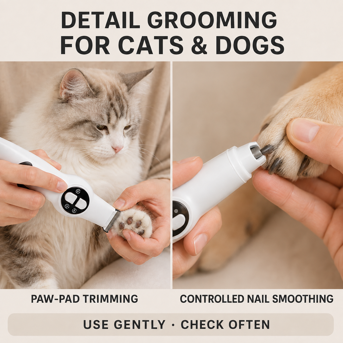 Pet paw trimming and dog nail smoothing demonstration
